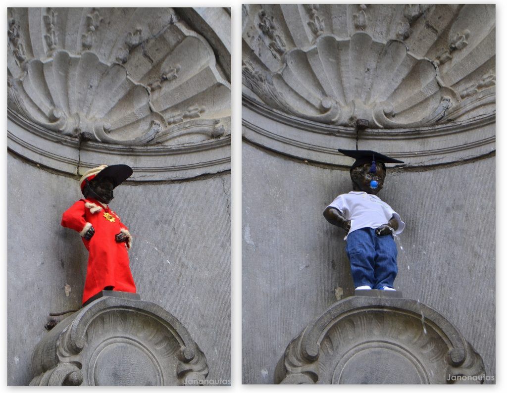 Los dos trajes que vistió el Manneken Pis durante nuestra visita Los tres gamberros de Bruselas